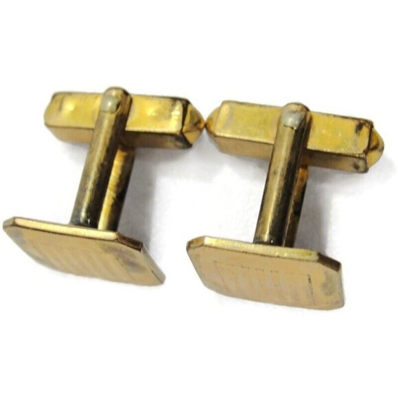 Vintage Signed Swank 1/20 12KGF Cufflinks Small Square Etched Lines Tuxedo Shirt - Picture 3 of 12